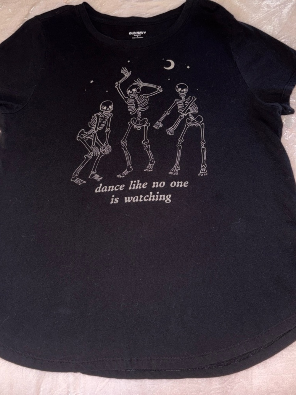 Old Navy size large Black Skeleton Graphic Tee - "Dance Like No One Is Watching"